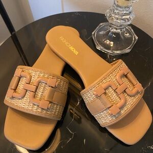 Fashion Nova Beige Woven Slide Sandals